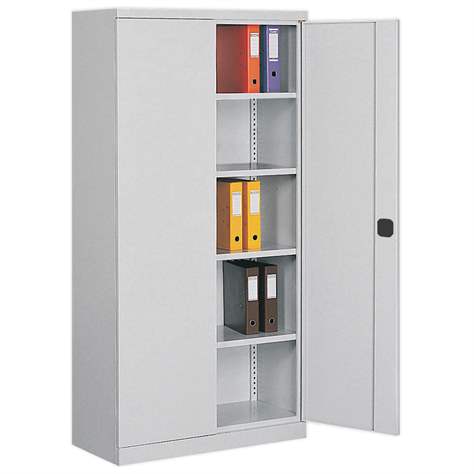 Dulap metalic cu polițe și uși batante birou arhiva atelier HxLxl 1990 x 1200 x 435 mm, gri RAL7035 - Malow - imagine2