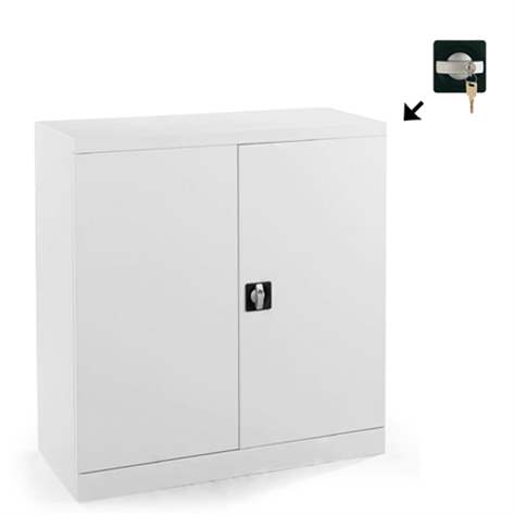 Dulap metalic cu polițe și uși batante birou arhiva atelier HxLxl 1040 x 1000 x 435 mm gri RAL7035 - Malow - imagine3