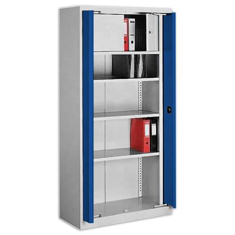 Einschwenktürenschrank mit Innenschließfach, HxBxT: 1990 x 1000 x 435 mm, Gehäuse Lichtgrau RAL7035/ Türfarbe Blau RAL5010 - Malow