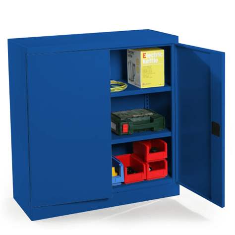 Dulap metalic cu polițe și uși batante birou arhiva atelier HxLxl 1040 x 1200 x 435 mm albastru RAL5010 - Malow