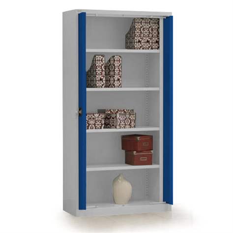 Einschwenktürenschrank, HxBxT: 1990 x 1000 x 435 mm, Gehäuse Lichtgrau RAL7035 / Türfarbe Blau RAL5010 - Malow