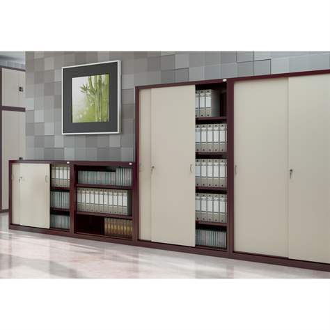 Dulap metalic cu polițe și uși glisante - office steel furniture, HxLxl: 1040 x 1200 x 435 mm, culoare albastră RAL 5010 - Malow - imagine2