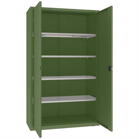Dulap de atelier cu 4 polițe galvanizate (capacitatea 100 kg), HxLxl: 1990x1200x600 mm, verde RAL6011 - Malow