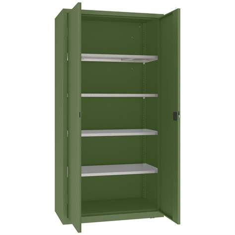 Dulap de atelier cu 4 polițe galvanizate (capacitatea 100 kg), HxLxl: 1990x1000x500 mm, verde RAL6011 - Malow