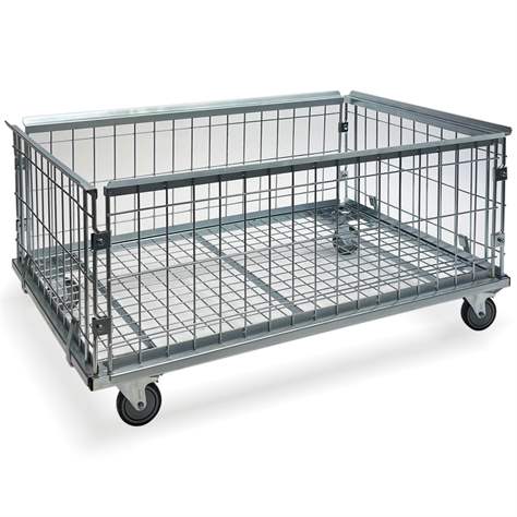 Pojízdný, pozinkovaný, drátěný box 1200x800 mm, vnitřní výška 400 mm, nosnost 250 kg