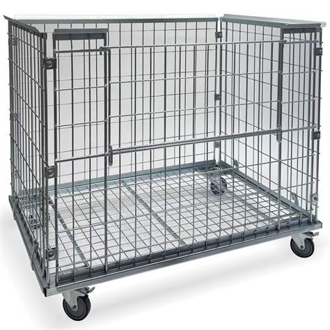 Pojízdný, pozinkovaný, drátěný box 1200x800 mm, vnitřní výška 850 mm, sklopná stěna, nosnost 250 kg - obrázek2