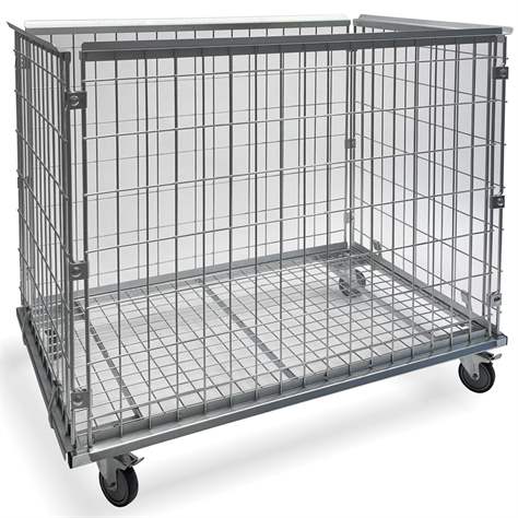 Pojízdný, pozinkovaný, drátěný box 1200x800 mm, vnitřní výška 850 mm, nosnost 250 kg