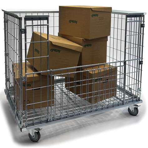 Pojízdný, pozinkovaný, drátěný box 1200x800 mm, vnitřní výška 850 mm, sklopná stěna, nosnost 250 kg - obrázek3