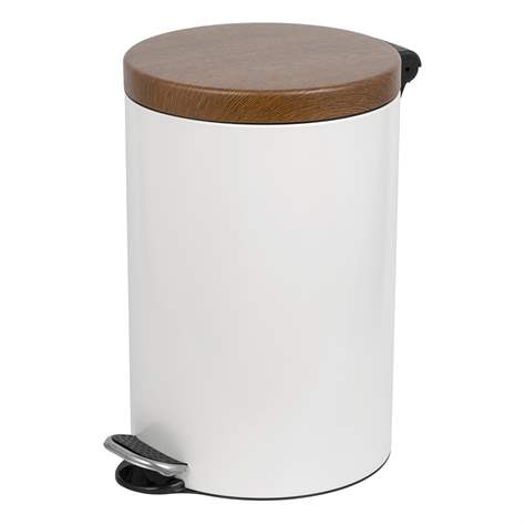 Coș gunoi cu pedală ALDA, oțel, culoare albă, capac ca imitatie de lemn, volum 20 l - Alda S.A.