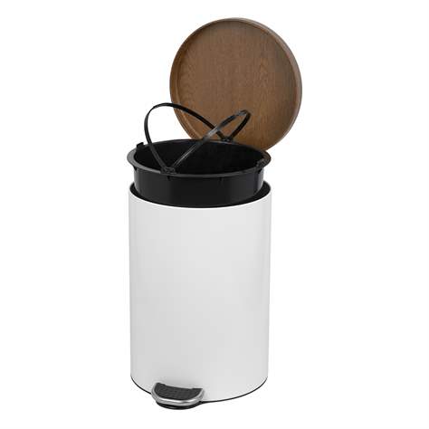 Coș gunoi cu pedală ALDA, oțel, culoare albă, capac ca imitatie de lemn, volum 20 l - Alda S.A. - imagine6