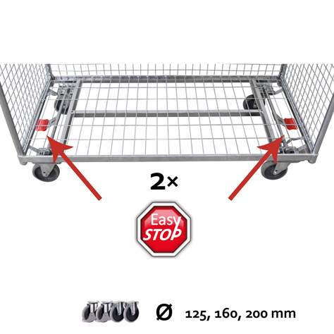 Centrální brzda EasySTOP, oboustranná, pro 4 kola - brzda je umístěna na obou stranách vozíku - Cordes