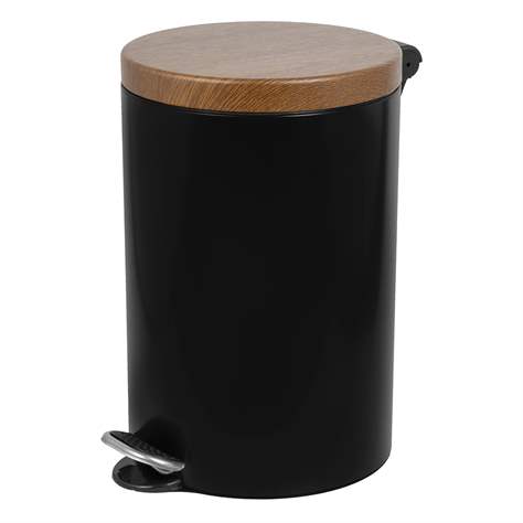 Odpadkový nášlapný koš ALDA, lakovaný černý, víko imitace dřeva, objem 20 l - Alda S.A.