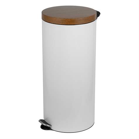 Coș gunoi cu pedală ALDA, oțel, culoare albă, capac ca imitatie de lemn, volum 30 l - Alda S.A.