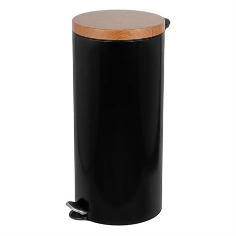 Tritteimer ALDA, Farbe Schwarz, Deckel in Holzoptik, Volumen 30 l - Alda S.A.