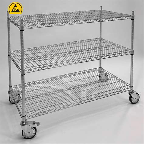 ESD-Tischwagen, verchromt, 3 Gitterfachböden, HxBxT: 1000x1220x610 mm - Bild6