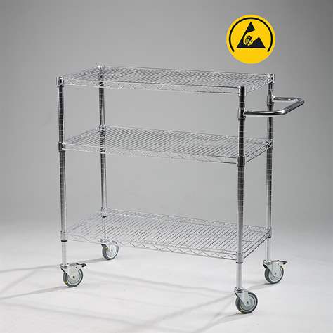 ESD-Tischwagen, verchromt, 3 Gitterfachböden, HxBxT: 1000x1220x610 mm - Bild7
