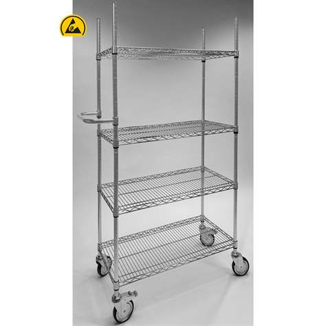 Cărucior antistatic din grilaj de sârmă de oțel, cromat, 4 polițe, HxLxl: 1760x1220x460 mm