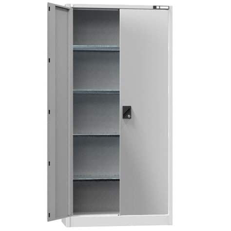 Dulap metalic de atelier cu uși batante, HxLxl: 1950x950x400 mm, 4 x polițe 100 kg, gri RAL7035 - Polak CZ, s.r.o.