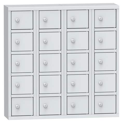 Metallschrank mit 20 verschließbaren Fächern, HxBxT: 780 x 780 x 200 mm, Lichtgrau RAL7035 - Kovos Verneřice