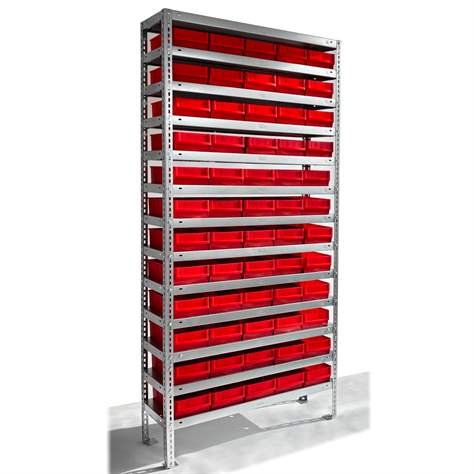 Schraubregal FIX mit 60 Sichtlagerboxen, verzinkt, H x B x T: 2000x1000x500 mm