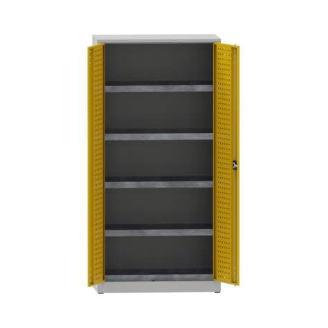Skříň pro uskladnění nebezpečných látek, v x š x h: 1950x1200x500 mm, 5 vanových polic, barva: korpus šedý RAL7035/ dveře žluté RAL1023 - Kovona Lysa nad Labem - obrázek2