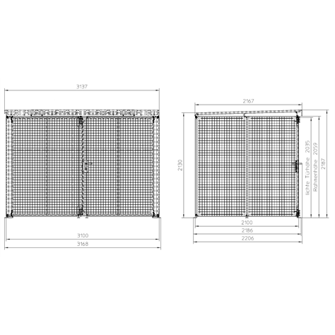 Klec na plynové lahve, se střechou, dvoukřídlé dveře, max. lahví 104 x Ø 230 mm, d x š x v: 3100x2100x2160 mm, žárově zinkované - Bauer GmbH - obrázek4
