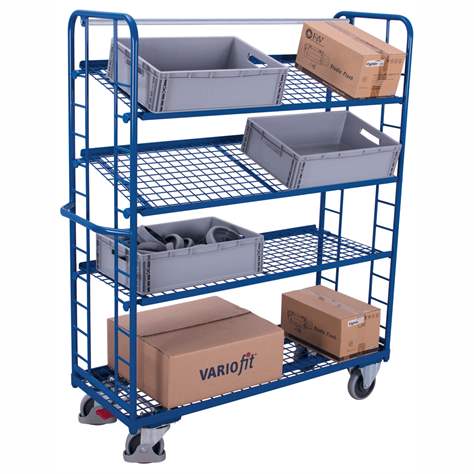 Etážový vozík VARIOfit se šikmými policemi, 4 drátěné police, 1650 x 650 mm, nosnost 400 kg - Cordes - obrázek2