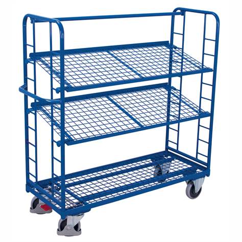 Etážový vozík VARIOfit se šikmými policemi, 3 drátěné police, 1355 x 550 mm, nosnost 250 kg - Cordes