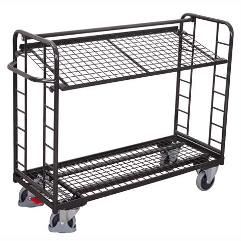 Etážový vozík VARIOfit se šikmými policemi, 2 drátěné police, 1355 x 550 mm, nosnost 250 kg, barva antracit RAL7016 - Cordes