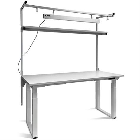 Arbeitstisch KLASIK ELEKTRIC, elektrische Höhenverstellung, mit Ablageboden und LED, 1800x900 mm