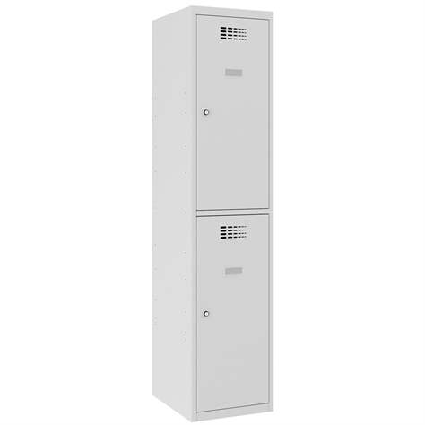 Schließfachschrank WEMO, 2 Abteile, 400x500x1800 mm, Türfarbe Grau RAL7035, ohne Füße, Drehriegelverschluss - Malow