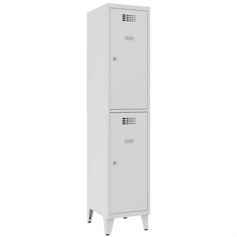 Schließfachschrank WEMO, 2 Abteile, 400x500x1940 mm, mit Füßen, Türfarbe Grau RAL7035, Zylinderschloss - Malow