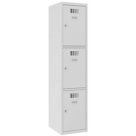 Schließfachschrank WEMO, 3 Abteile, 400x500x1800 mm, Türfarbe Grau RAL7035, ohne Füße, Zylinderschloss - Malow
