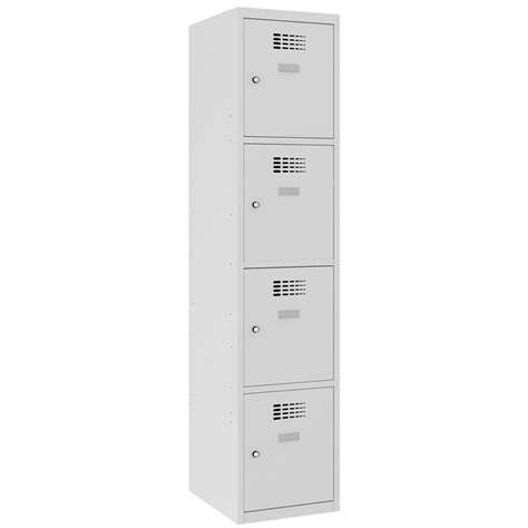 Schließfachschrank WEMO, 4 Abteile, 400x500x1800 mm, Türfarbe Grau RAL7035, ohne Füße, Zylinderschloss - Malow