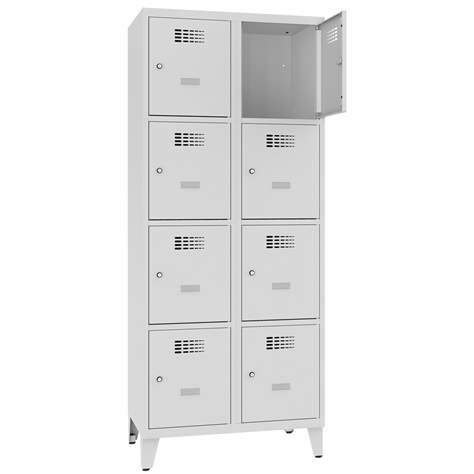 Schließfachschrank WEMO, 2x4 Abteile, 800x500x1940 mm, mit Füßen, Türfarbe Grau RAL7035, Drehriegelverschluss - Malow