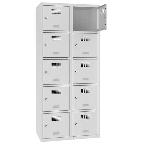 Schließfachschrank WEMO, 2x5 Abteile, 800x500x1800 mm, Türfarbe Grau RAL7035, Zylinderschloss - Malow