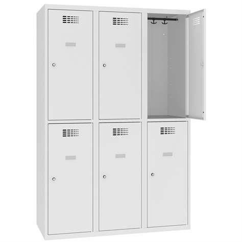 Schließfachschrank WEMO, 3x2 Abteile, 1200x500x1800 mm, Türfarbe Grau RAL7035, Zylinderschloss - Malow