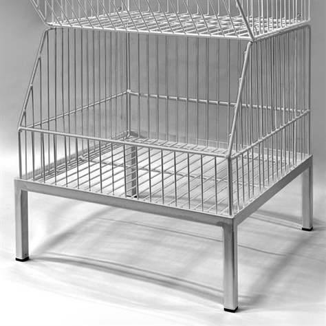 Coș stivuibil din sârmă - modul drept de jos, baza cu picioare, lățime 450 mm, zincat-cromat de suprafață
