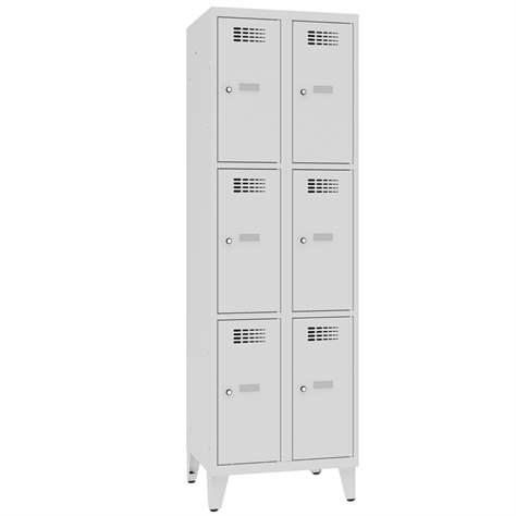 Schließfachschrank WEMO, 2x3 Abteile, 600x500x1940 mm, mit Füßen, Türfarbe grau RAL7035, Drehriegelverschluss - Malow