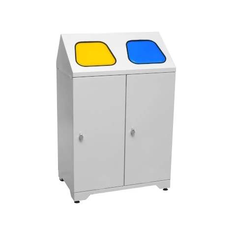 Sada 2 nádob na tříděný odpad, klapka žlutá+modrá (plasty+papír), vnitřní pozinkovaná nádoba - objem 2x80 l - obrázek2