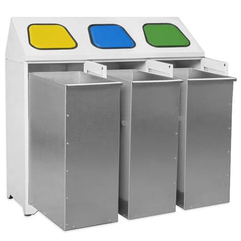 Coșuri pentru deșeuri sortate cu recipiente interioare zincate, volum 3 x 80 l clapetă capac verde+albastră+galbenă - imagine4