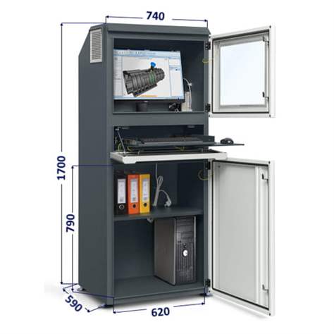 Computer Schrank mit Schutz IP54, HxBxT: 1700x740x590 mm, Anthrazit RAL7016/ Grün RAL6018 - Bild3