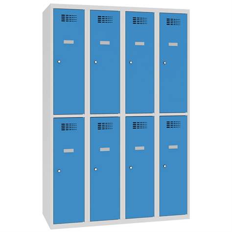 Schließfachschrank WEMO, 4x2 Abteile, 1200x500x1800 mm, Türfarbe blau RAL5012, Drehriegelverschluss - Malow
