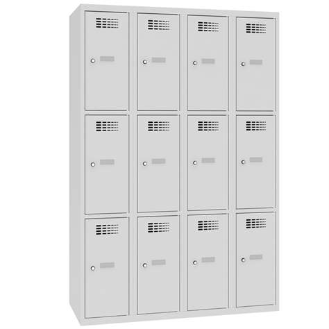 Schließfachschrank WEMO, 4x3 Abteile, 1200x500x1800 mm, Türfarbe grau RAL7035, Drehriegelverschluss - Malow