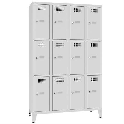 Schließfachschrank WEMO, 4x3 Abteile, 1200x500x1940 mm, mit Füßen, Türfarbe grau RAL7035, Zylinderschloss - Malow