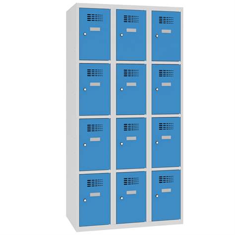 Schließfachschrank WEMO, 3x4 Abteile, 900x500x1800 mm, Türfarbe blau RAL5012, Zylinderschloss - Malow