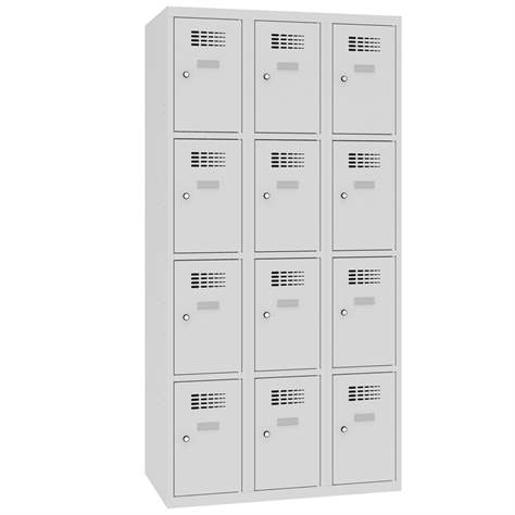 Schließfachschrank WEMO, 3x4 Abteile, 900x500x1800 mm, Türfarbe grau RAL7035, Zylinderschloss - Malow