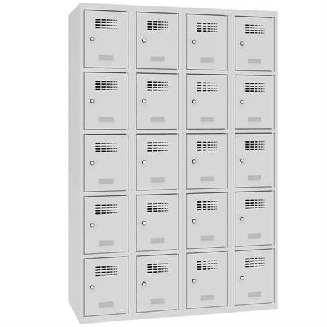 Schließfachschrank WEMO, 4x5 Abteile, 1200x500x1800 mm, Türfarbe grau RAL7035, Zylinderschloss - Malow