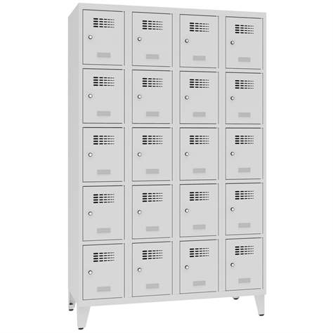 Schließfachschrank WEMO, 4x5 Abteile, 1200x500x1940 mm, mit Füßen, Türfarbe grau RAL7035, Zylinderschloss - Malow