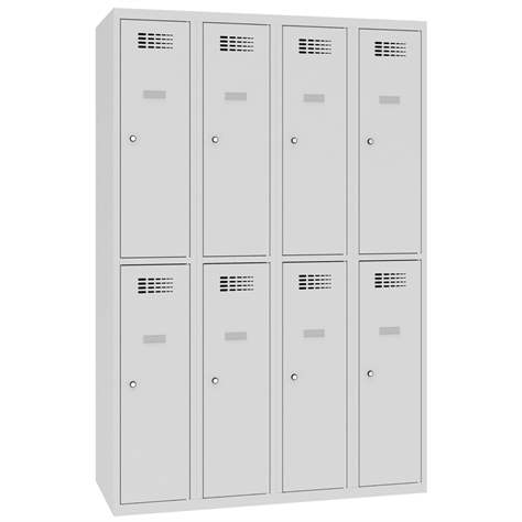 Schließfachschrank WEMO, 4x2 Abteile, 1200x500x1940 mm, mit Füßen, Türfarbe grau RAL7035, Zylinderschloss - Malow